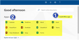 Install Office apps page 